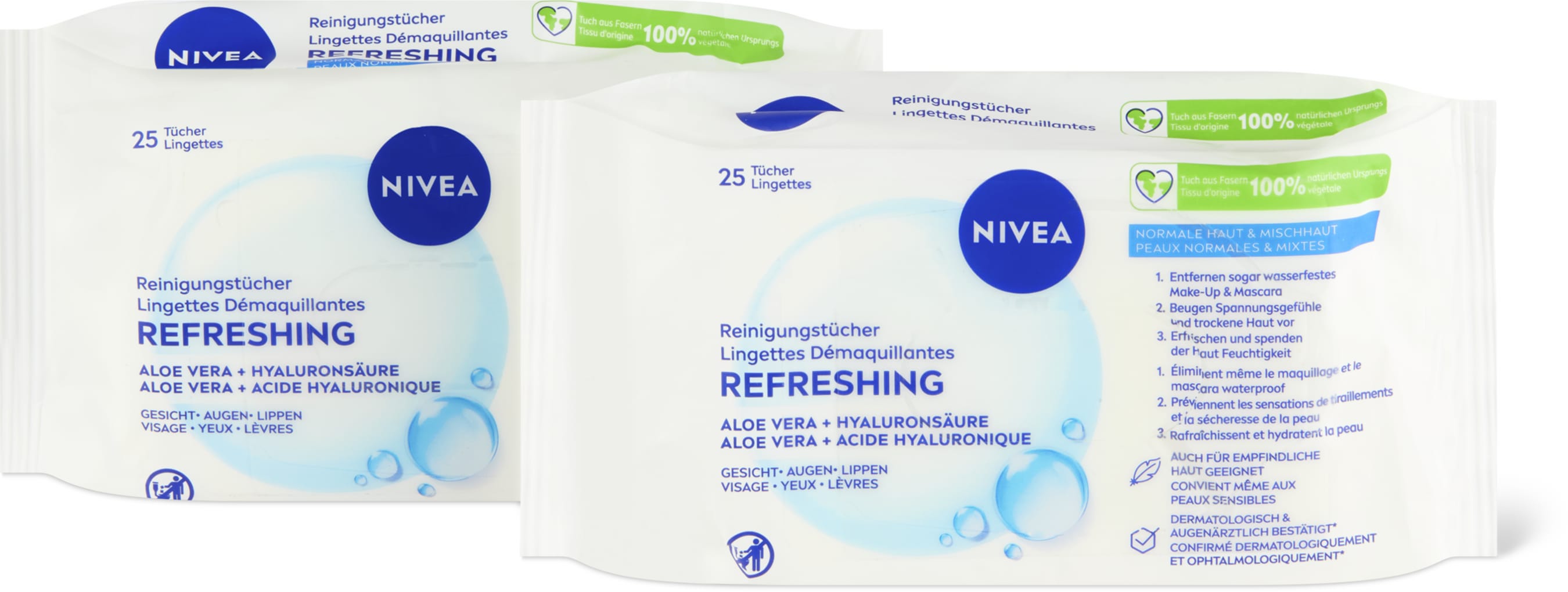 Salviettine detergenti rinfrescanti 3-IN-1 Aloe vera, acido ialuronico